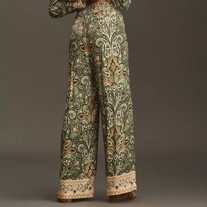 NWT Anthropologie Conditions Apply Imara Satin Wide-Leg Pants printed Petite Med